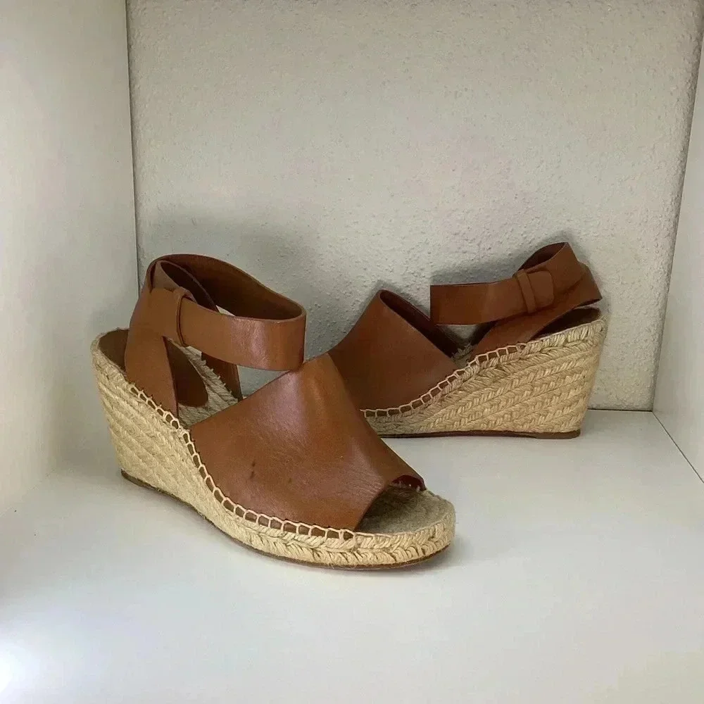 Celine Tan Leather Espadrille Sandals
